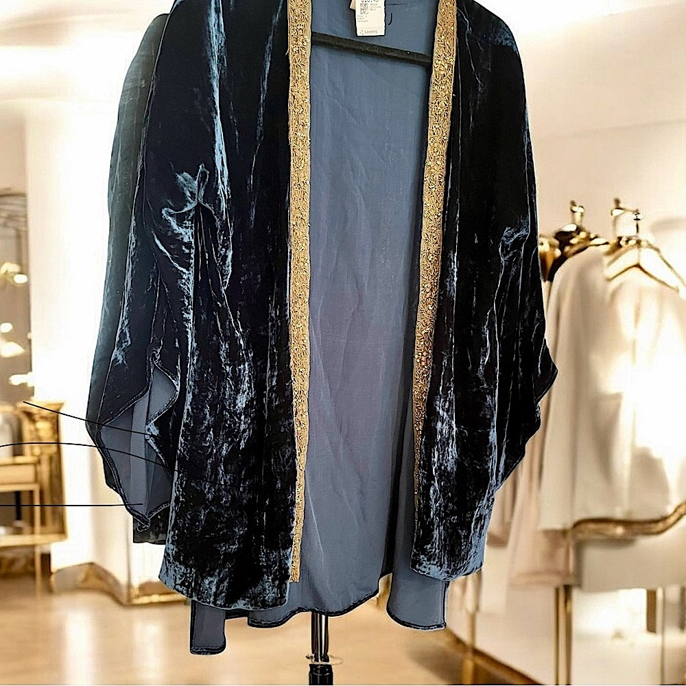 T.ba Spain Silk Velvet Witchy Jacket -Embroidered Gold Beaded * Stevie Nicks - Picture 2 of 6